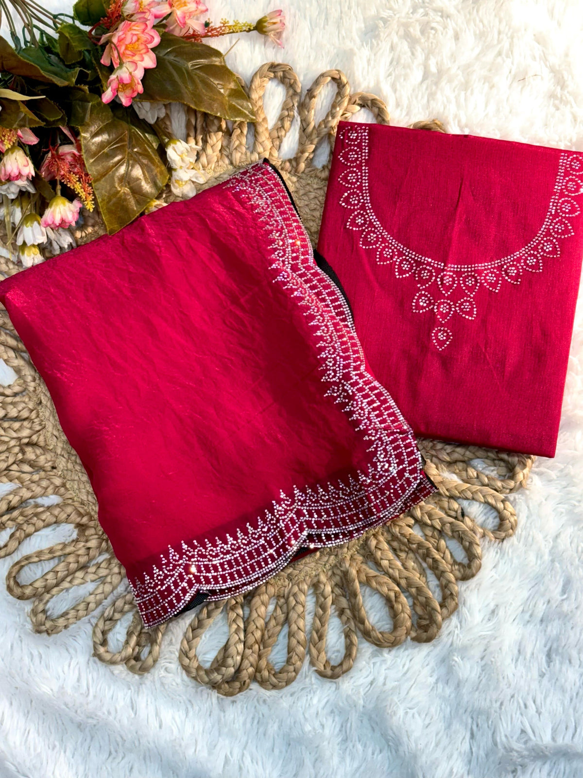 Pure Soft Burburry Silk With Beautiful Sirovski Diamonds Work In Border On All Over Saree For Women