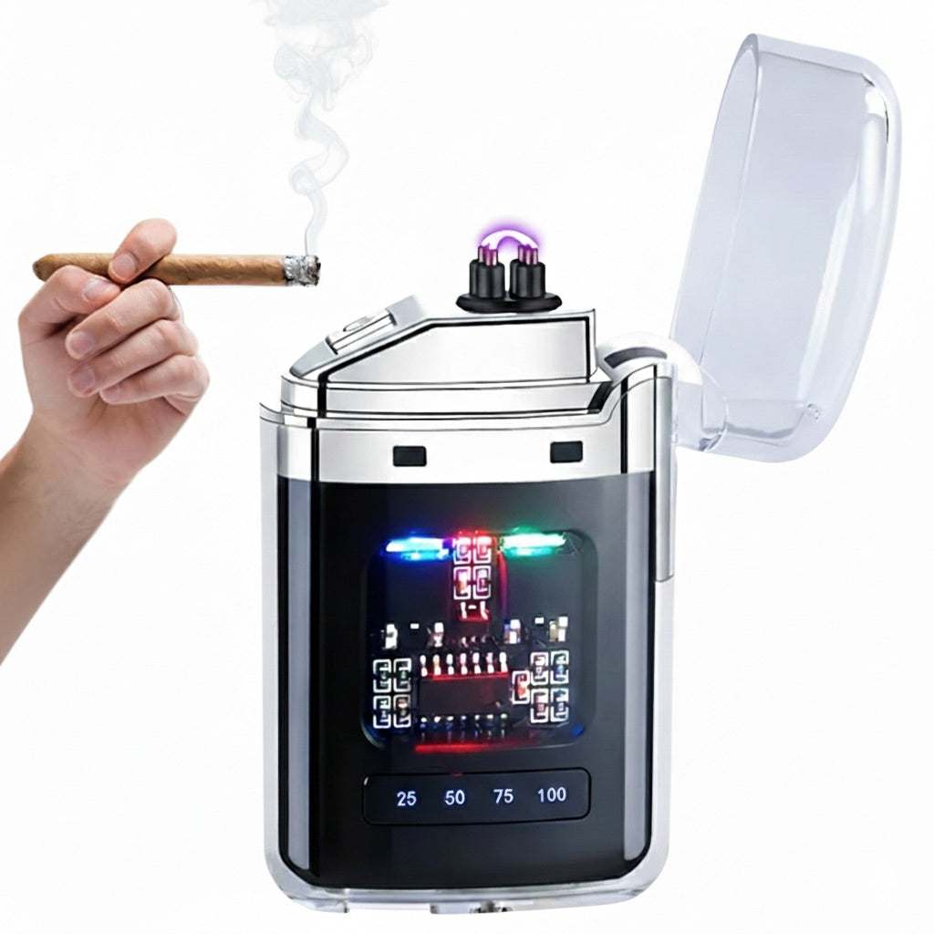 Rechargeable Electric Windproof Plasma Lighter with USB Type-C Charging & Transparent Design