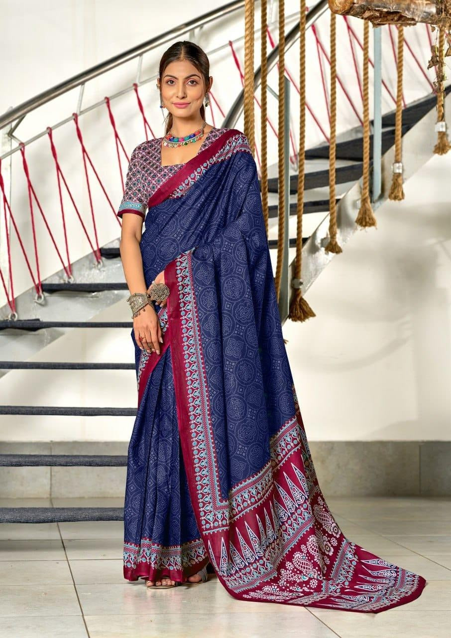 Blue Designer Soft Cotton Saree For Women