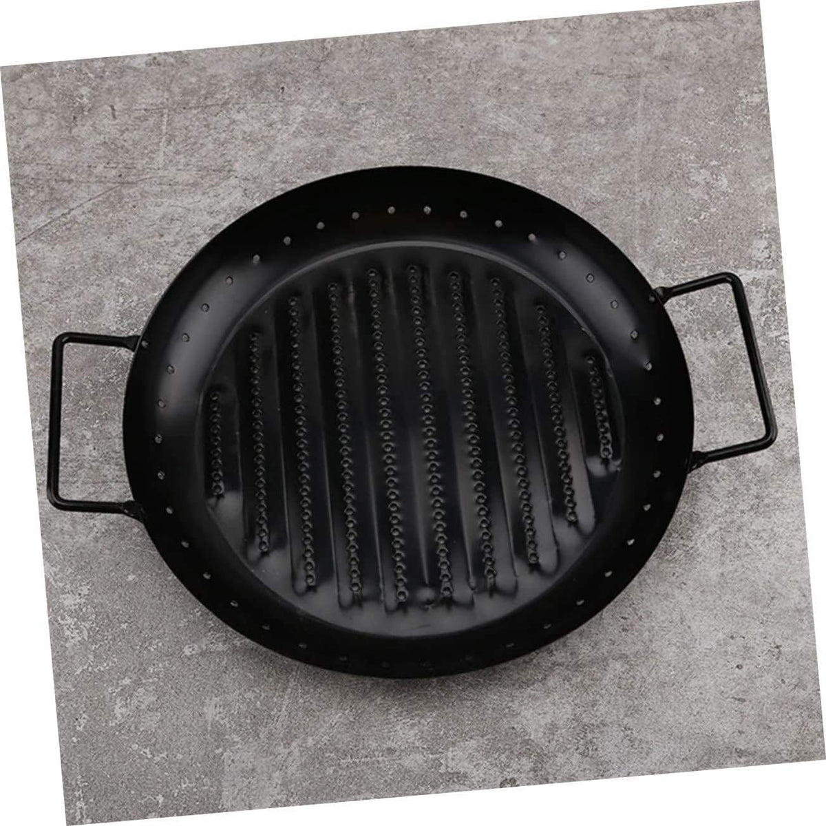 Non-Stick BBQ Frying Pan with Handles - Non-Stick Grill Tray Heavy-Duty Grill Tray for Outdoor Cooking | BBQ Accessory. (Black, Round Grill Tray)