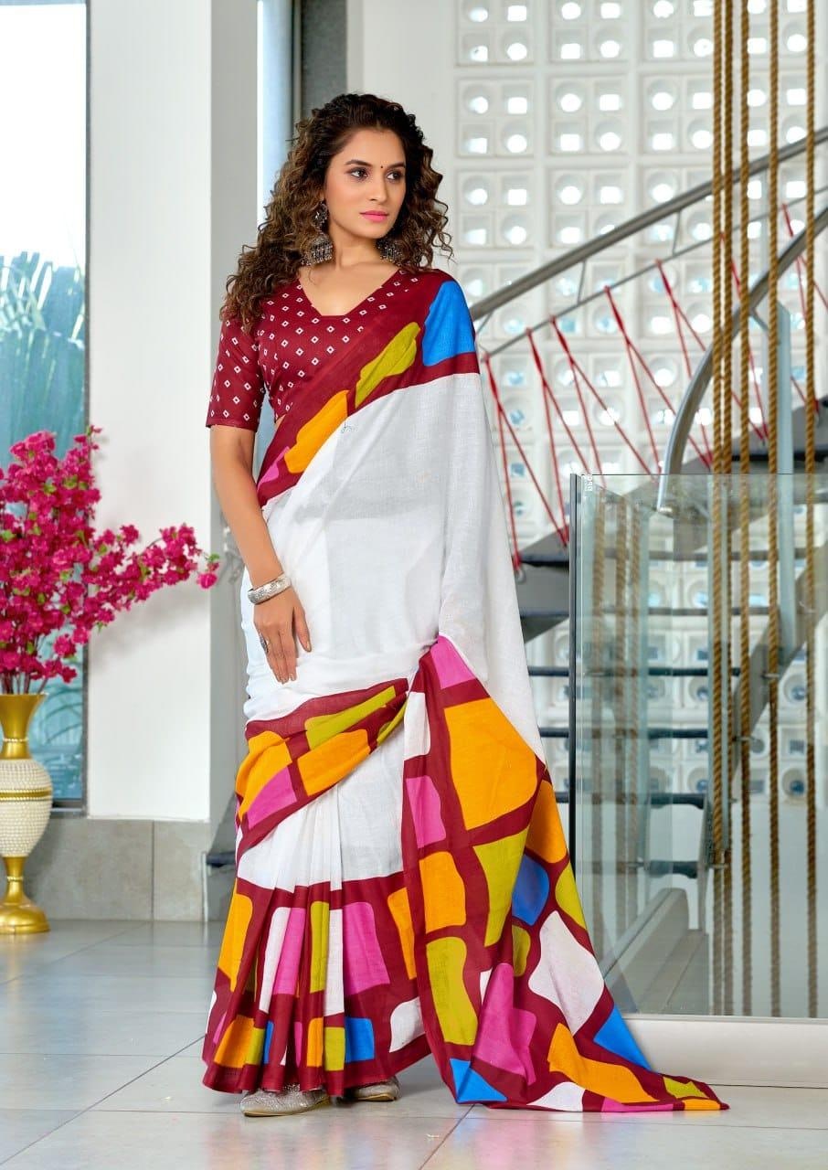 Maroon Designer Soft Cotton Saree For Women