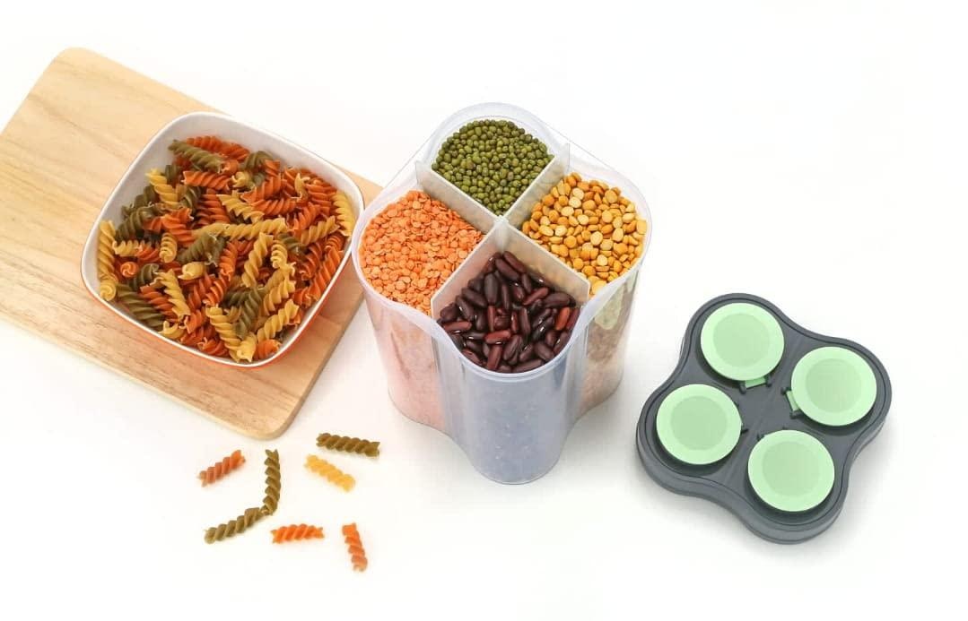 (Pack of 2) Green 4-Section Airtight Container