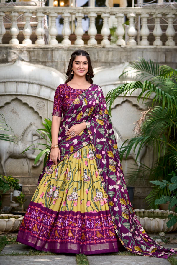 Awesome Yellow Patola Printed Silk Lehenga Choli With Dupatta.