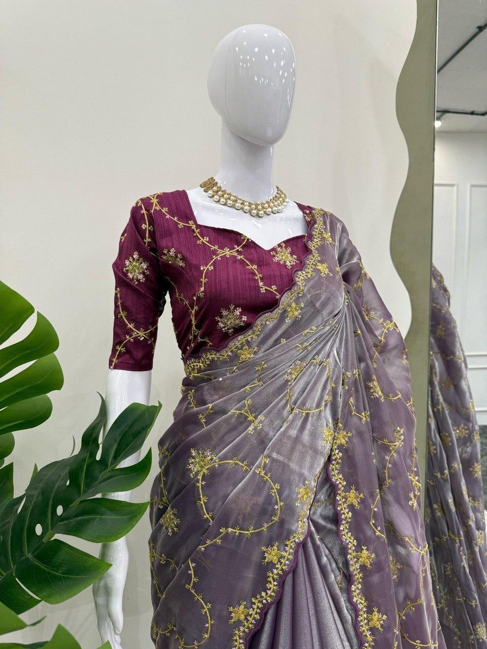 Beautiful Designer Saree on Zimmy Chu Fabric with Thread & Sequence work For Women