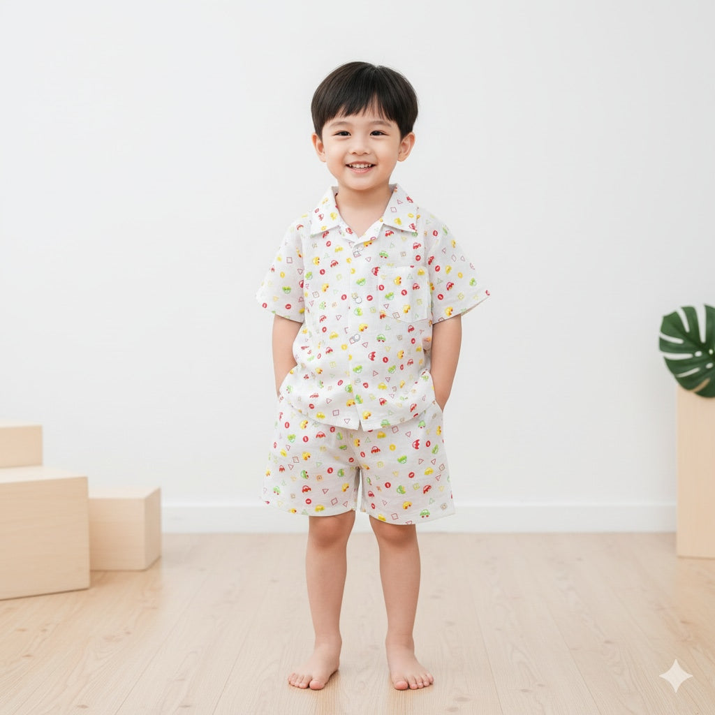 Cool Cub Multicolor Print Boys Shirt & Shorts Set