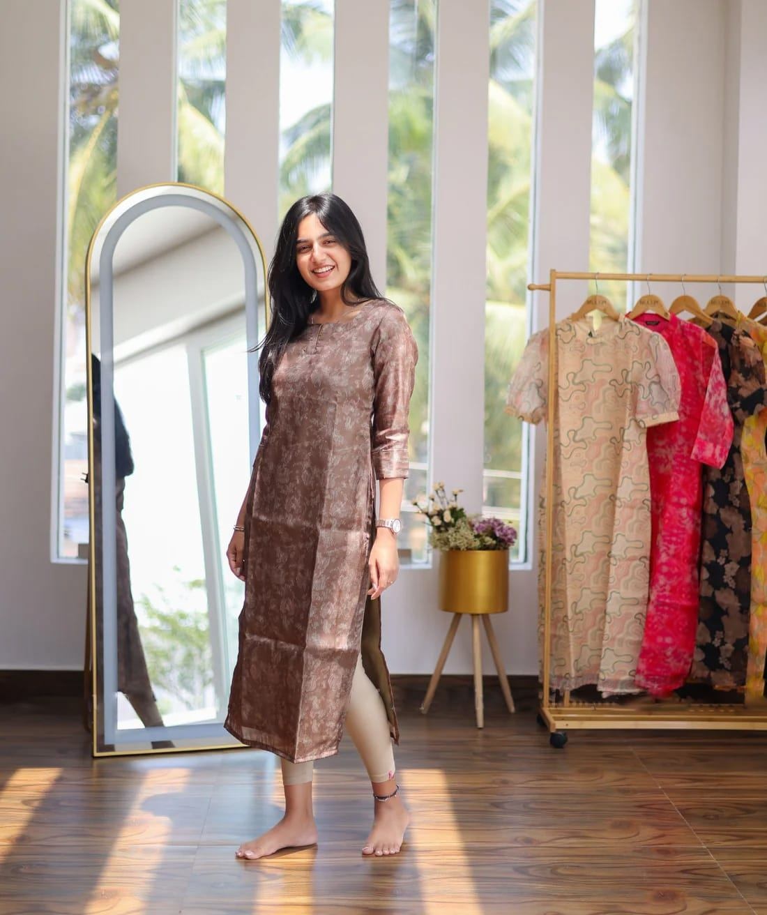 Coffee-Tone Stylish Cotton Kurti  For Women