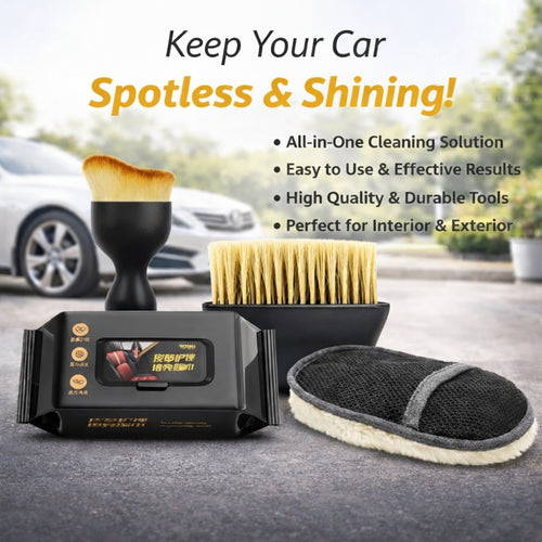 Premium 4-in-1 Car Detailing Kit – Professional Interior & Exterior Cleaning Set including Ultra-Soft Detail Brushes, Microfiber Wash Mitt, and Dashboard Cleaning Wipes