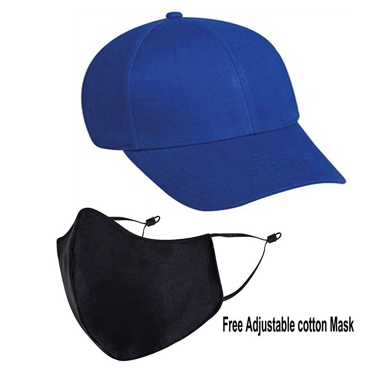 Classy Plain Cotton Cap With Mask – Blue (KK-2306411)