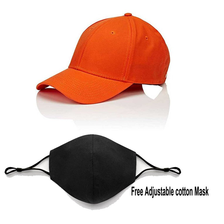 Classy Plain Cotton Cap With Mask – Orange (KK-2306408)