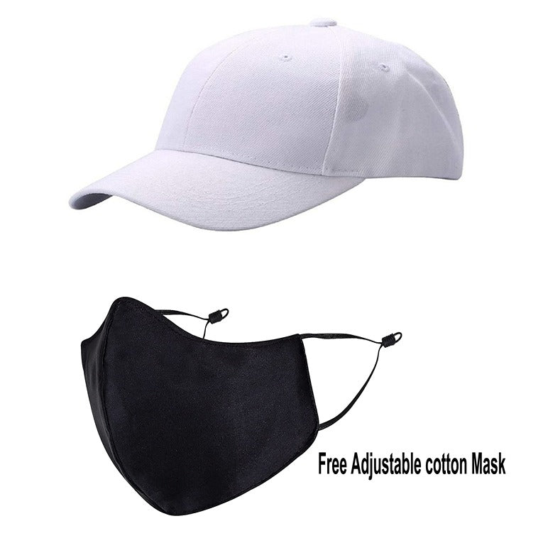 Classy Plain Cotton Cap With Mask – White (KK-2306412)