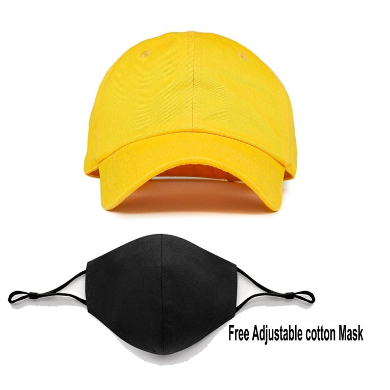 Classy Plain Cotton Cap With Mask – Yellow (KK-2306413)