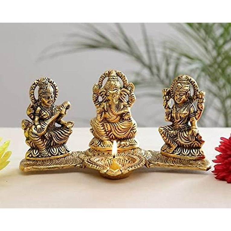Laxmi Ganesh Saraswati Idol Oil Lamp Diya Showpiece (CS1720029)