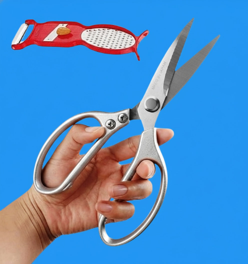 Premium Japanese Stainless Steel Heavy-Duty Kitchen Scissors & 4-in-1 Grater, Peeler, Slicer