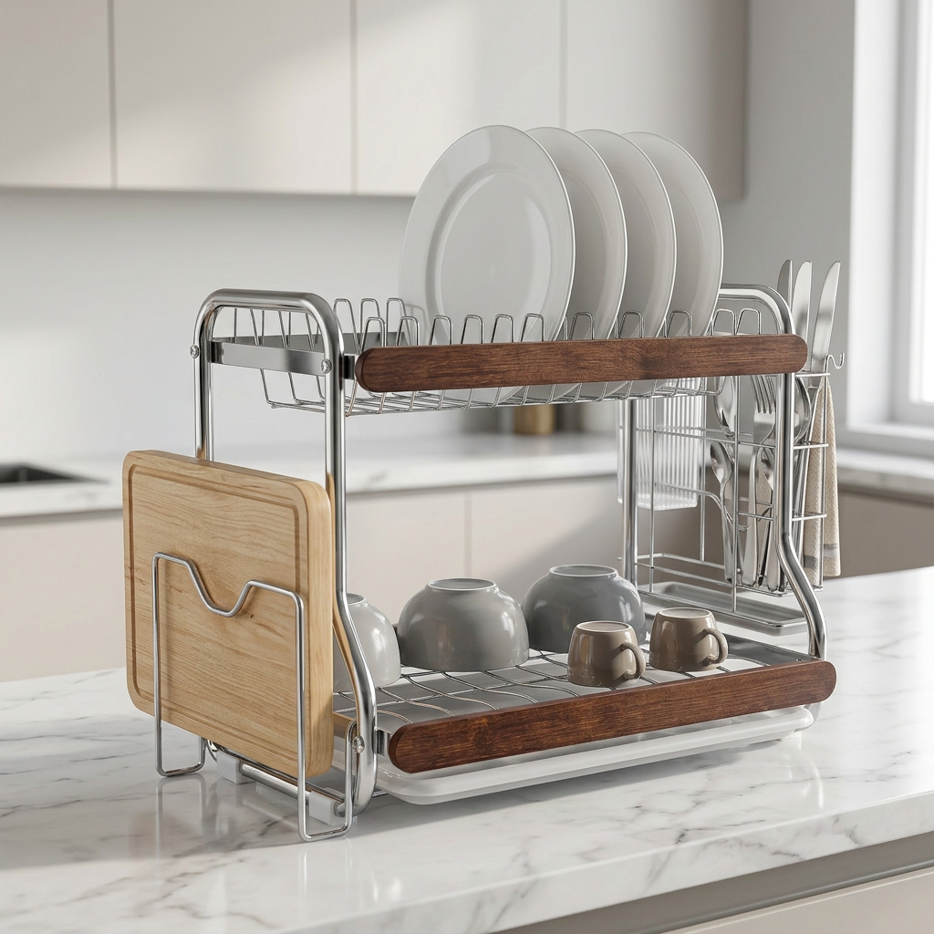 Stainless Steel Dish Drying Rack with Knife & Board Holder