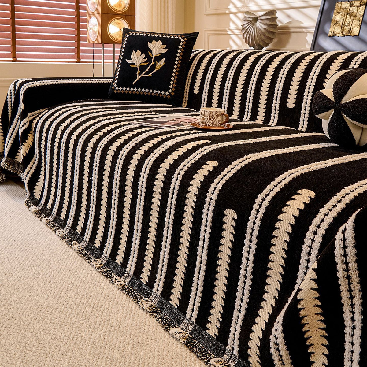 Black Elegance Chenille Sofa Cover : [EM-SC-47]