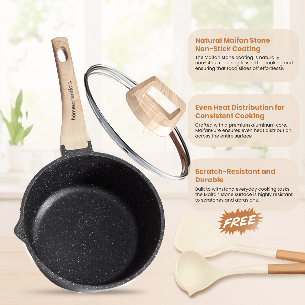 Maifan Stone Non-Stick Pot (Black-18cm)