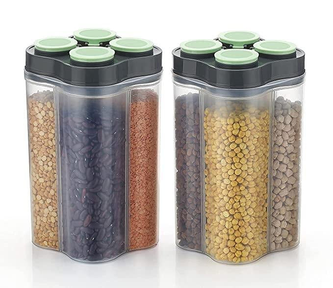 (Pack of 2) Green 4-Section Airtight Container