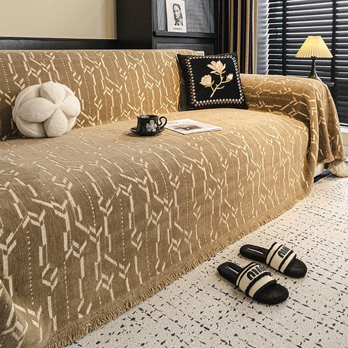 French-Style Chenille Sofa Cover — Khaki