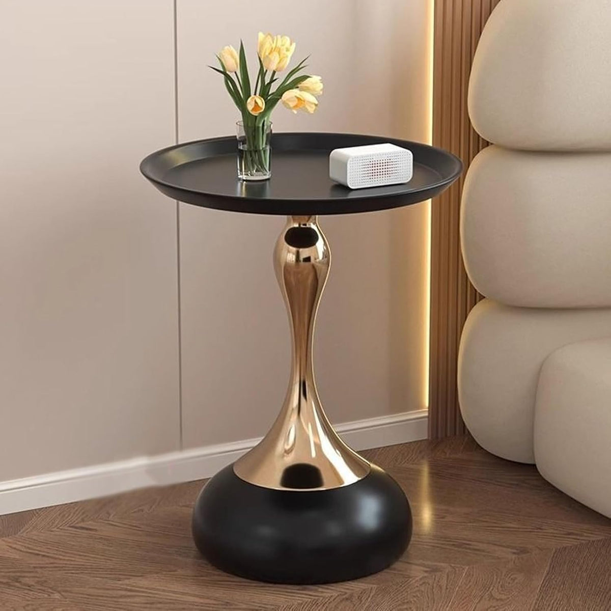 Modern Metal Pedestal Round Side Table for Living Room
