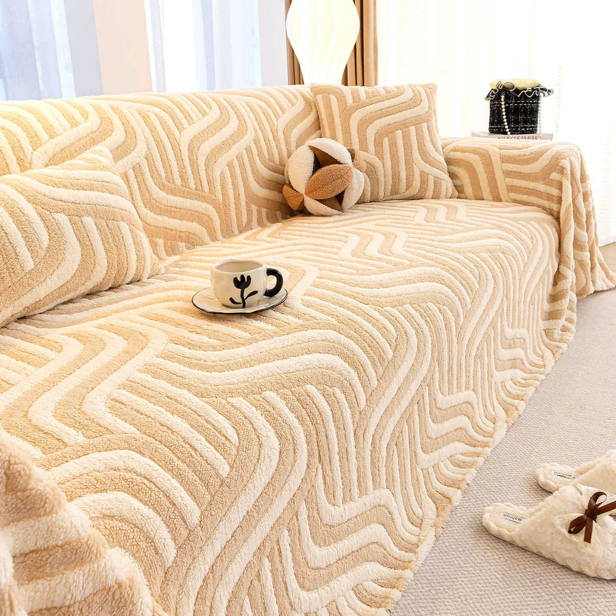 Khaki Elegance Chenille Sofa Cover : [EM-SC-39]