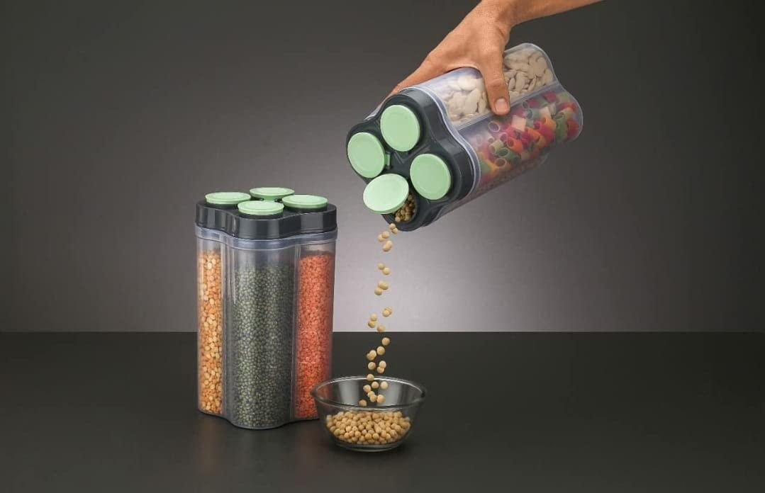 (Pack of 2) Green 4-Section Airtight Container