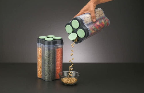(Pack of 2) Green 4-Section Airtight Container