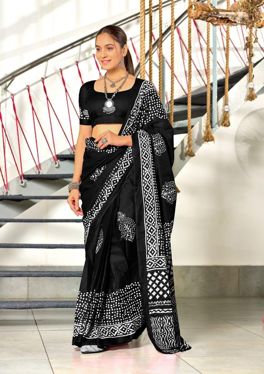 Black Designer Soft Cotton Saree For Women