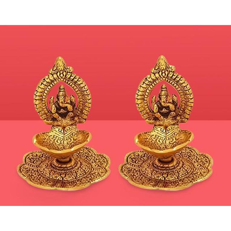 Ganesh Idol Showpiece with Oil Lamp Diya (Pack of 2) (CS-2361635)