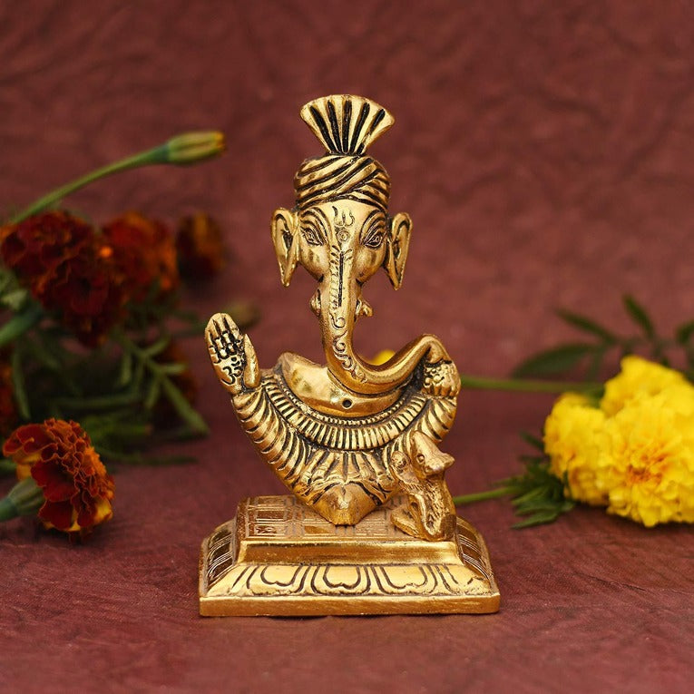 Oxide Metal Lord Ganesha Idol Statue with Turban Pagdi Ganesh Showpiece (CS-2361799)