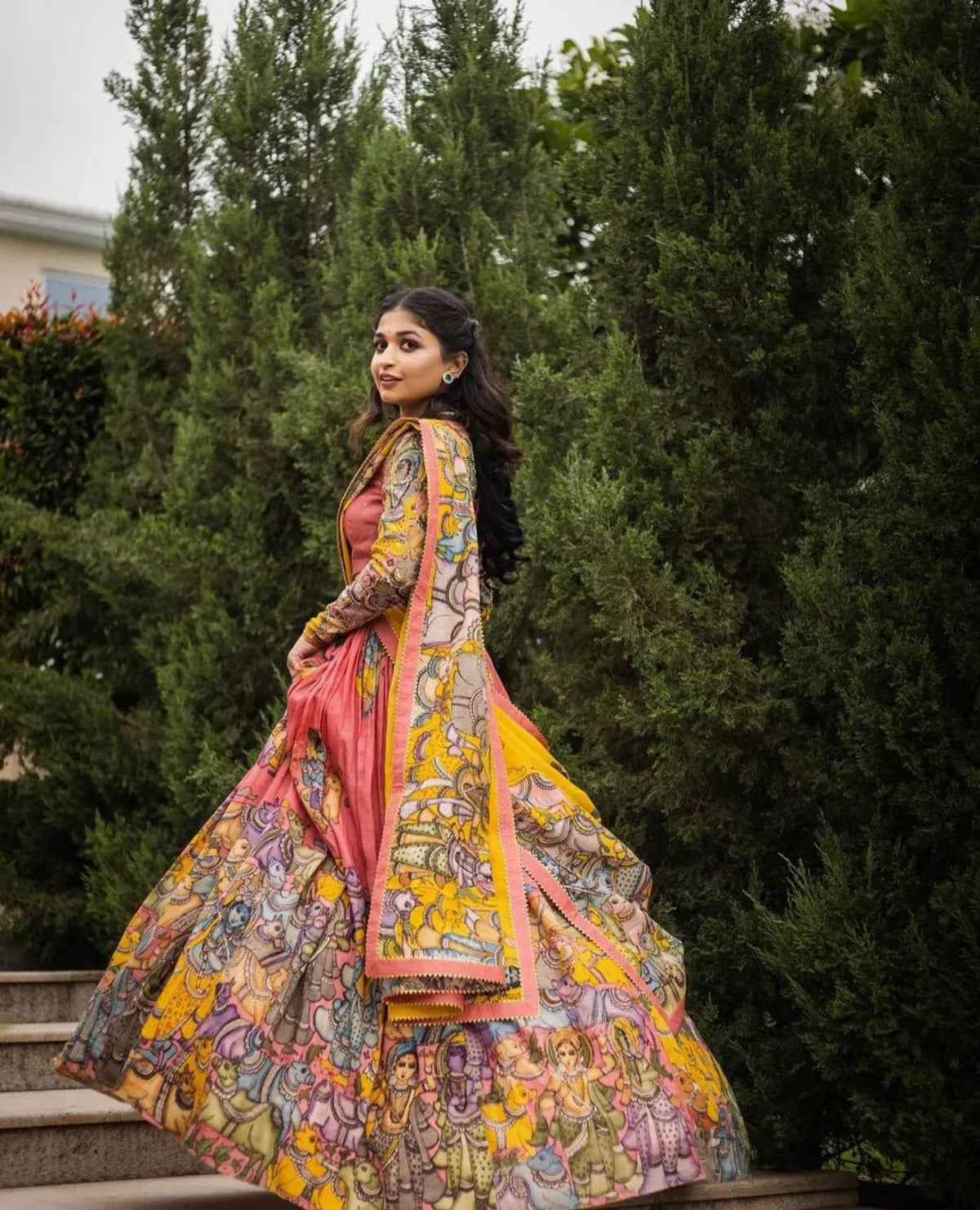 Introducing the Kalamkari Printed Pink  Lehengha Choli (Blouse unstiched)