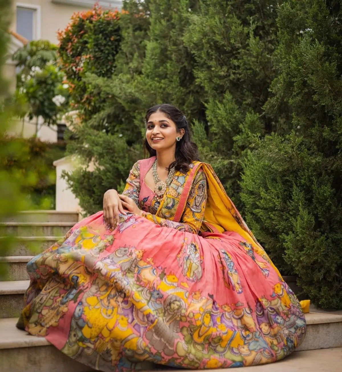 Introducing the Kalamkari Printed Pink  Lehengha Choli (Blouse unstiched)