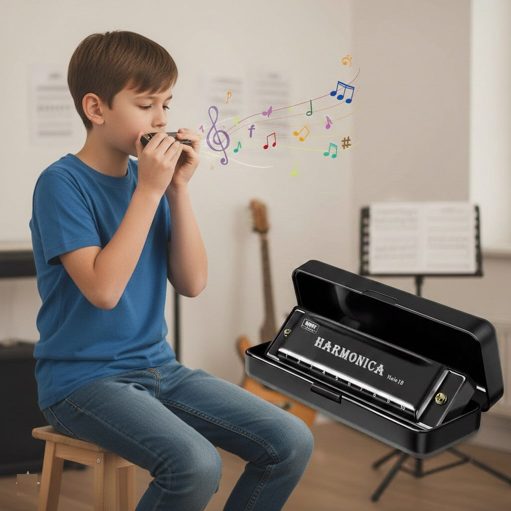 Premium 10 Hole Harmonica with Storage Case – Beginner Friendly Mouth Organ for Kids & Adults