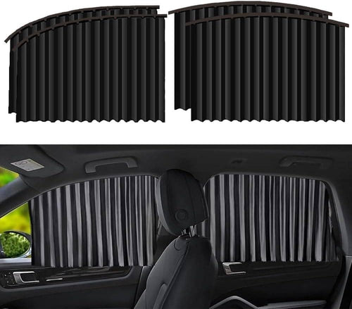 4pcs Universal Fit Magnetic Car Side Window Curtain, Foldable Car Window Privacy Curtains Sunshade Side Magnet Pleated Car Window Curtain - Removable (Black)