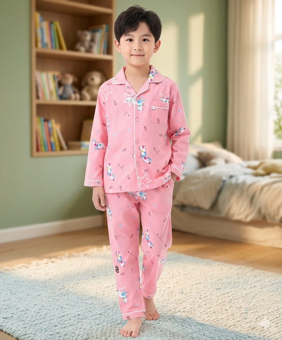 Boys Pink Cartoon Print Night Suit Set