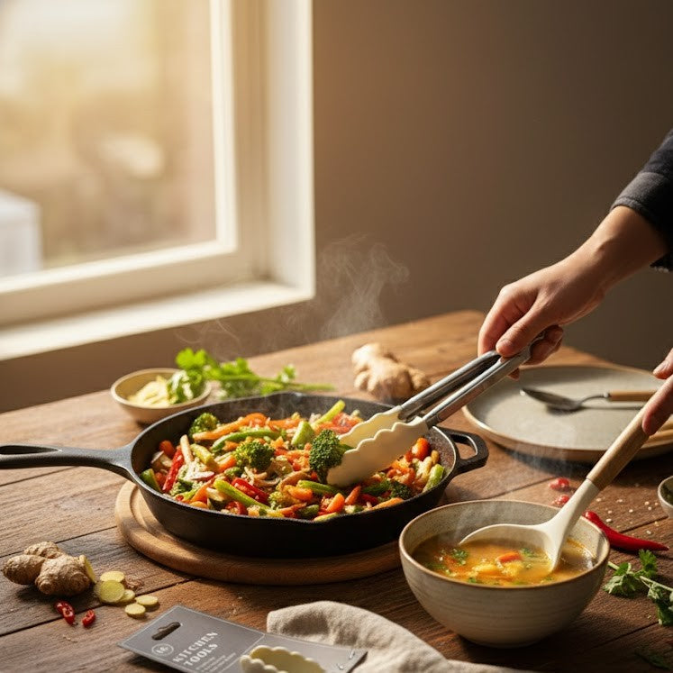 Premium Heat-Resistant Silicone Ladle & Tongs Set