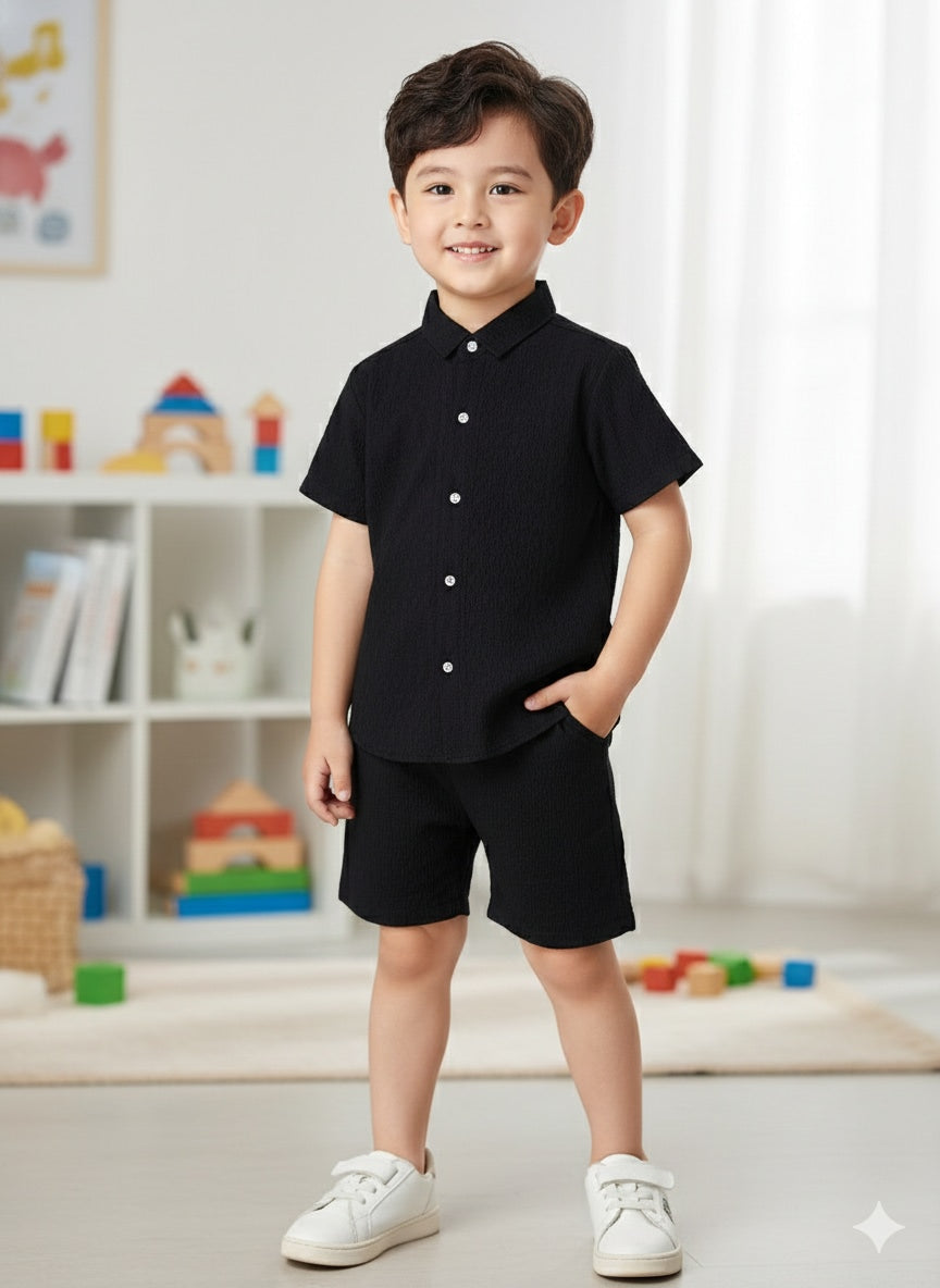 Kids Classic Black Casual Shirt Shorts Set