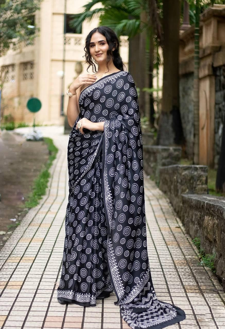 Chaos Plan Ajrakh Modal Silk Saree For Women