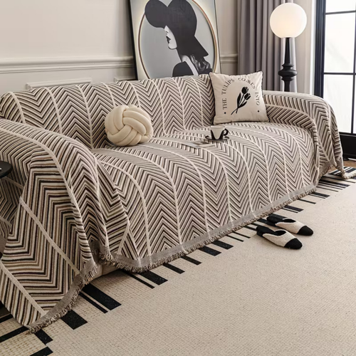 Chevron Chenille Sofa Cover — Coffee