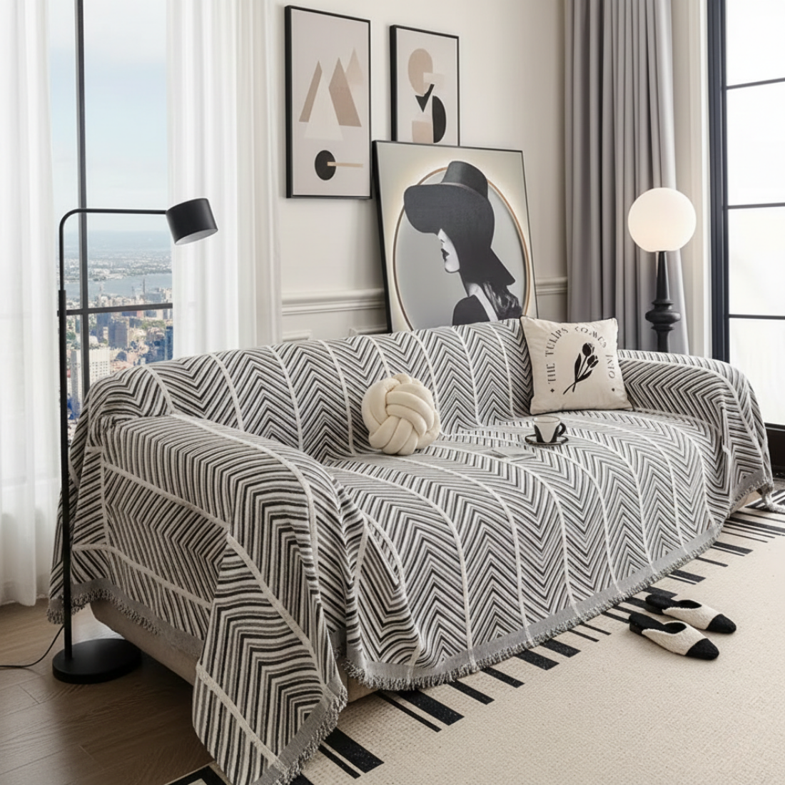Elegance Chenille Grey Sofa Cover : [EM-SC-41]