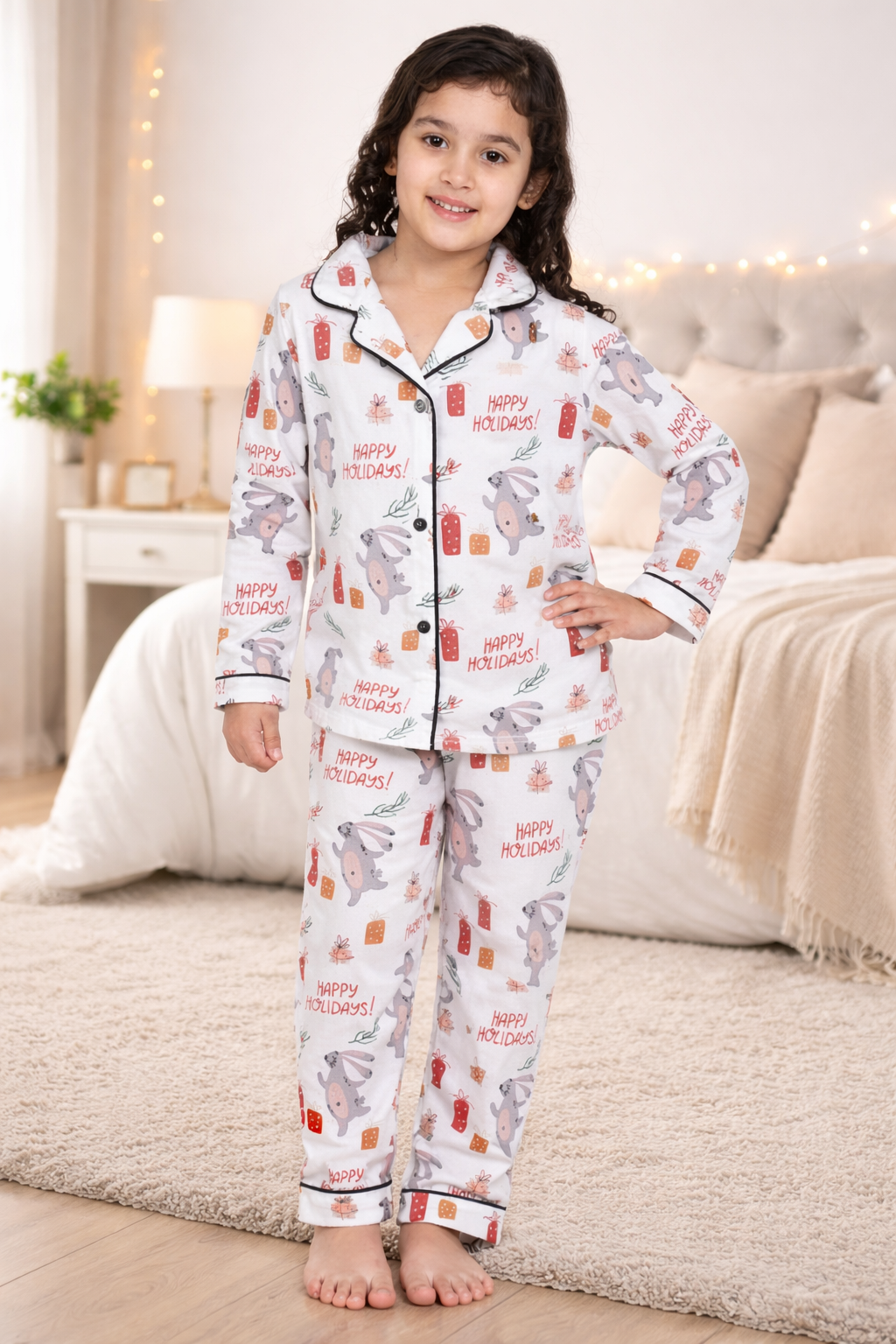 Happy Holidays Printed Kids Night Suit