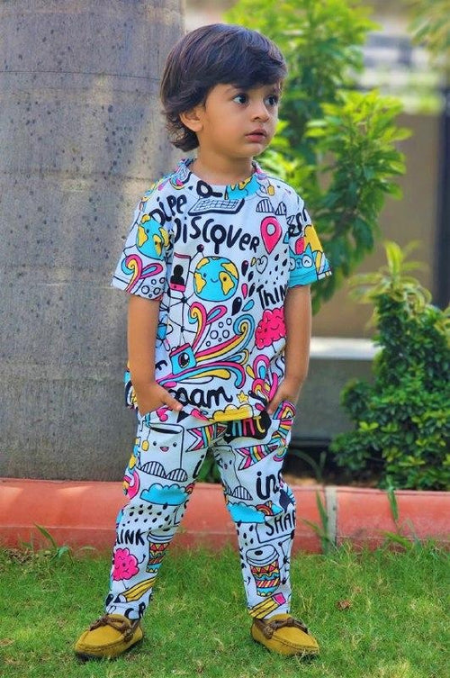 Froquiliz Boys Cartoon Print T-Shirt & Pant Set