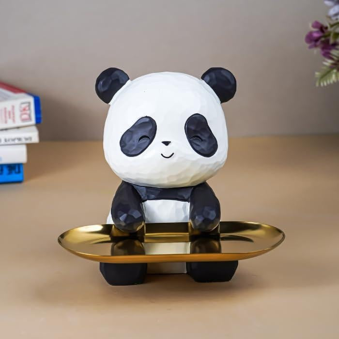Cute Panda Resin Jewelry & Key Organizer with Golden Tray – Sitting