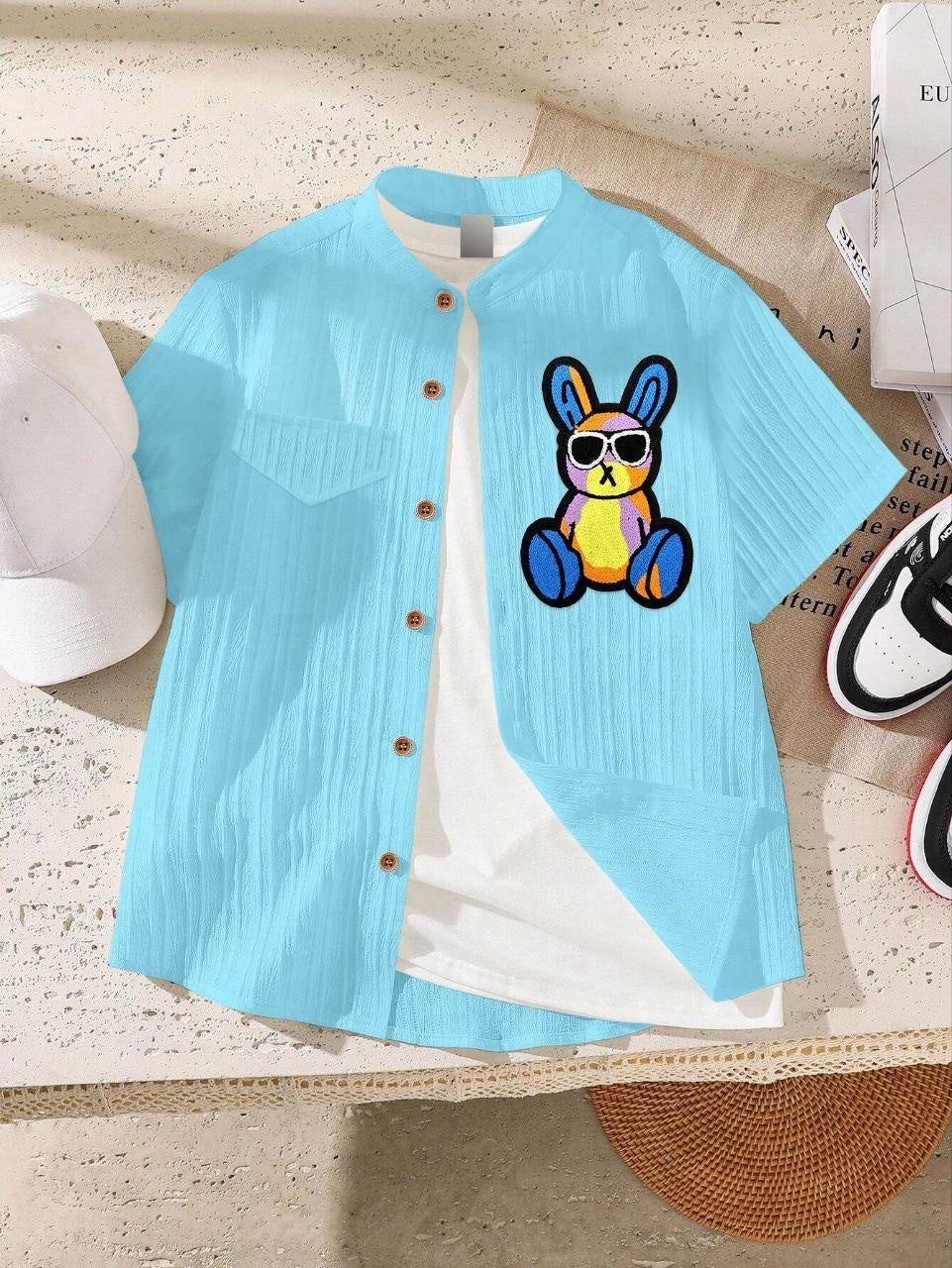 Froquiliz Boys Bunny Patch Sky Blue Shirt