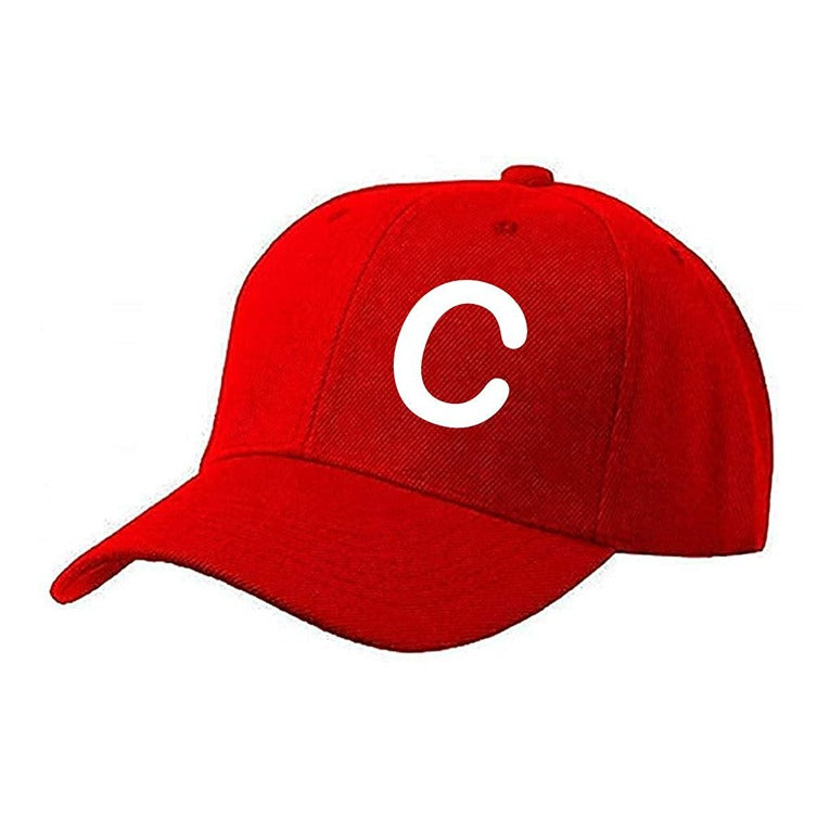 Unisex Plain C Printed Cotton Cap – Red (KK-2216585)