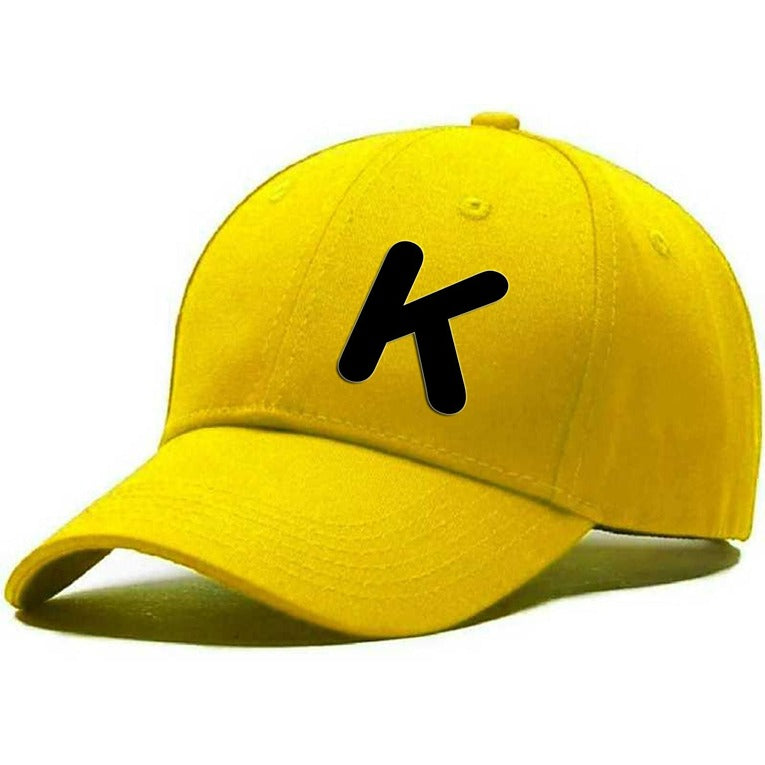 Unisex Plain K Printed Cotton Cap – Yellow (KK-2215826)