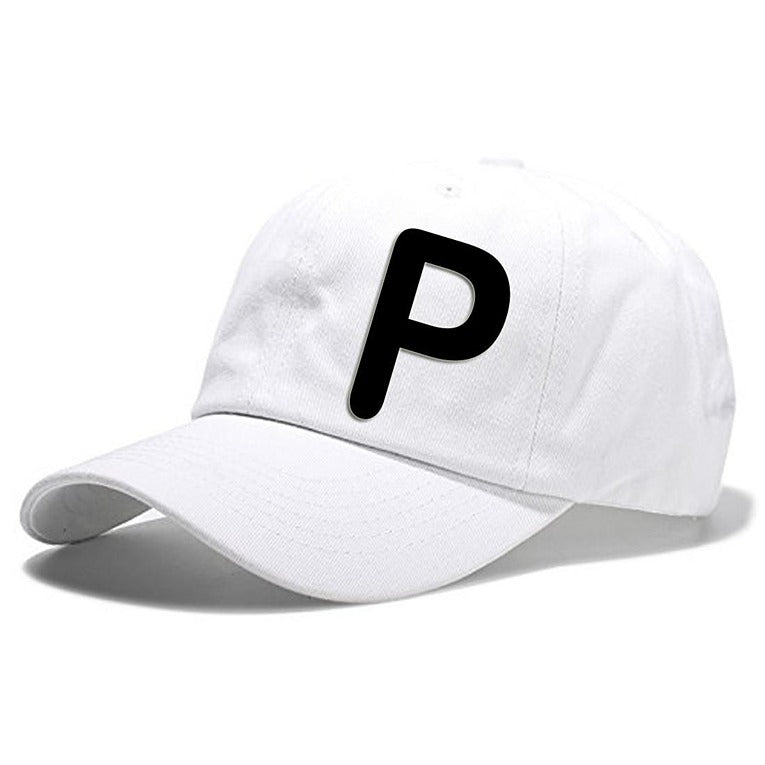 Unisex Plain P Printed Cotton Cap – White (KK-2217194)