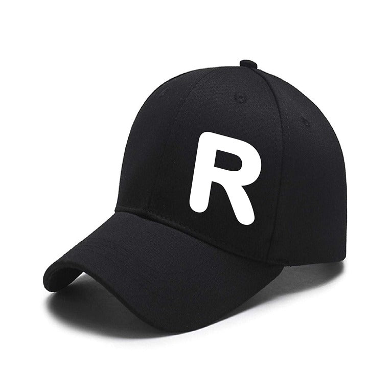 Unisex Plain R Printed Cotton Cap – Black (KK-2215736)