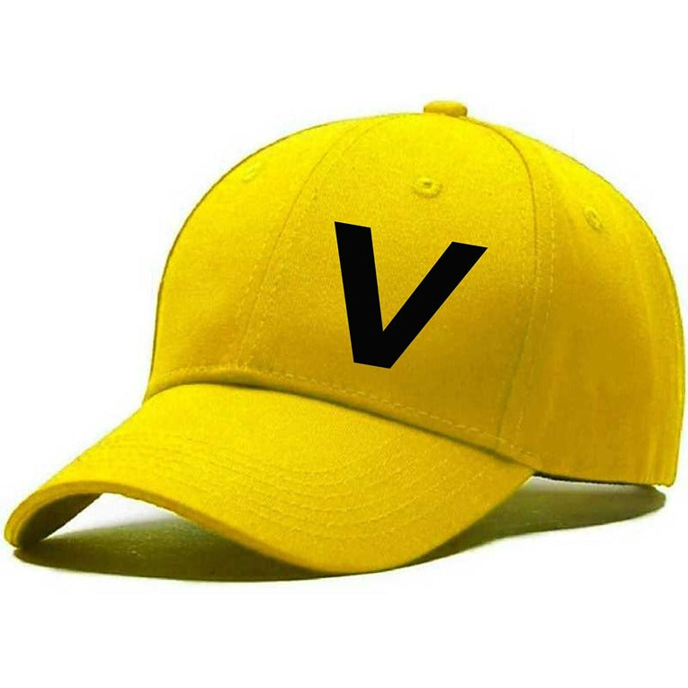Unisex Plain V Printed Cotton Cap – Yellow (KK-2215847)
