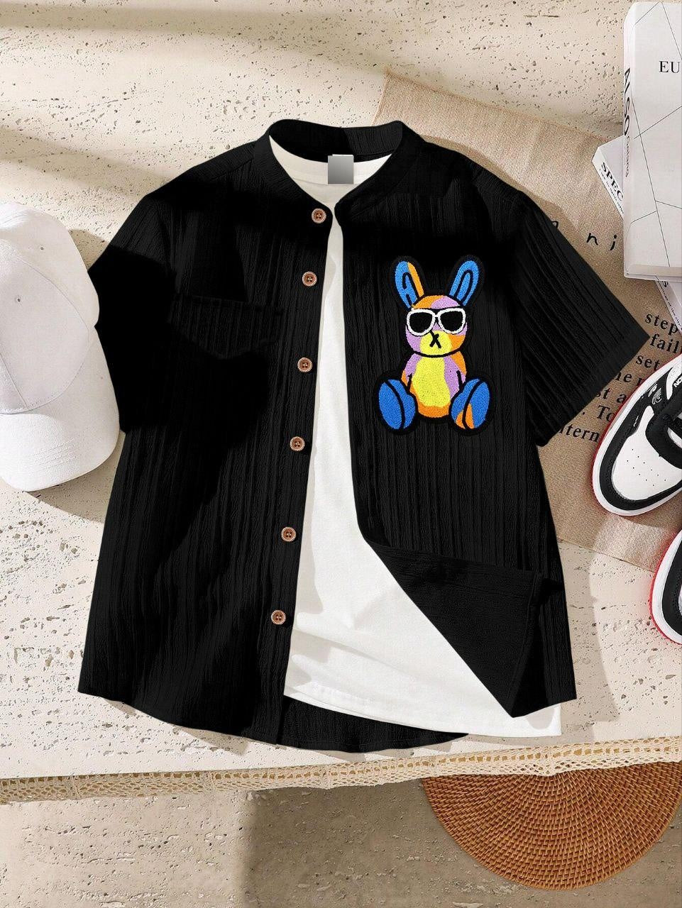 Froquiliz Boys Bunny Patch Black Shirt
