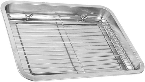 Stainless Steel Drain Pan Snack Serving Plate – Multiuse Fried Food Tray for Snacks, Fried Chicken, Household Kitchen Food Plate (24cm x 8cm x 2.5cm)